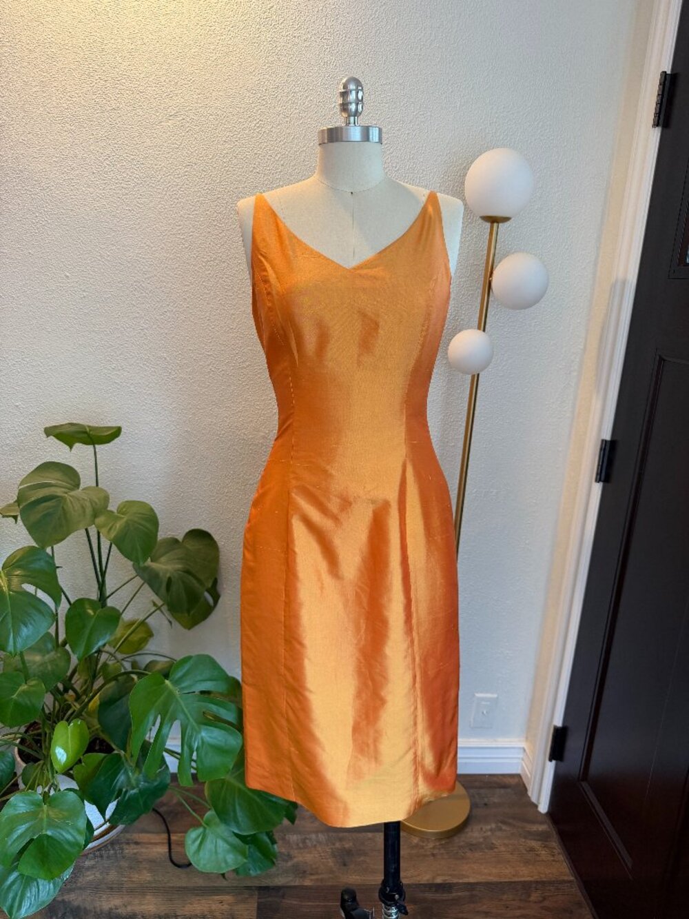 VTG 90s Silk Ann Taylor Iridescent Orange Balletcore Femme Pencil Dress Sz 4